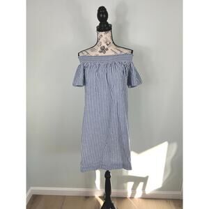 J.Crew white and blue striped off the shoulder mini dress